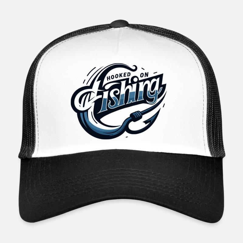 Schlankes, modernes Grafikdesign "Hooked on Fishing" Trucker Cap
