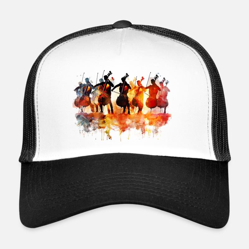 Orchestre de violoncelle abstrait à l’aquarelle - Casquette trucker  - blanc/noir