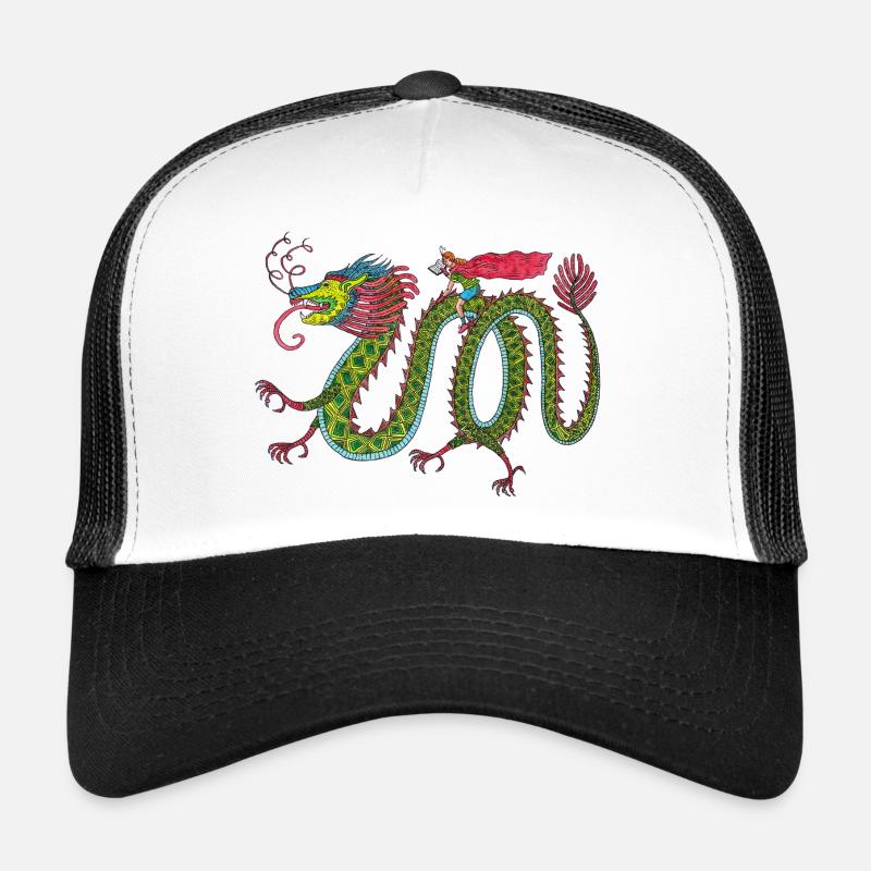 Dragon avec cavalier de lecture - Casquette trucker - blanc/noir
