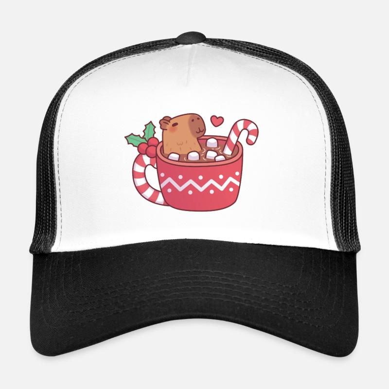 Cute Capybara Chilling In Hot Cocoa With Marshmall Trucker Cap