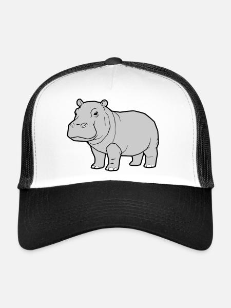 Hippopotamus Debout Zoo d’Animaux Debout - Casquette trucker  - blanc/noir - Devant