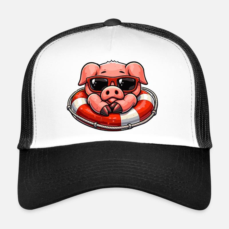 Cochon cool dans une bouée de sauvetage Casquette trucker 