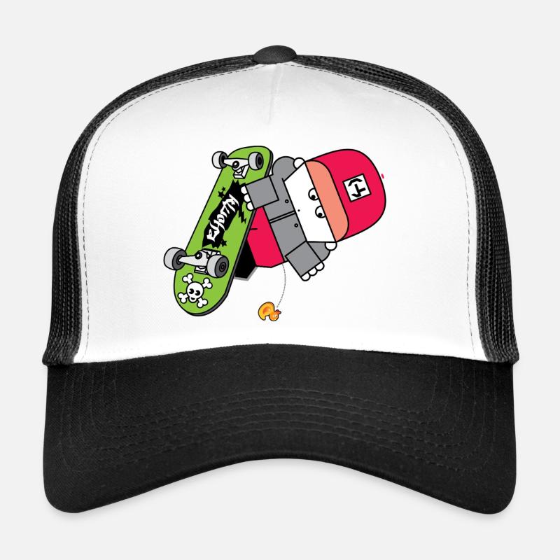 Neon Skate Panda Grafik - Trucker Cap - Weiß/Schwarz