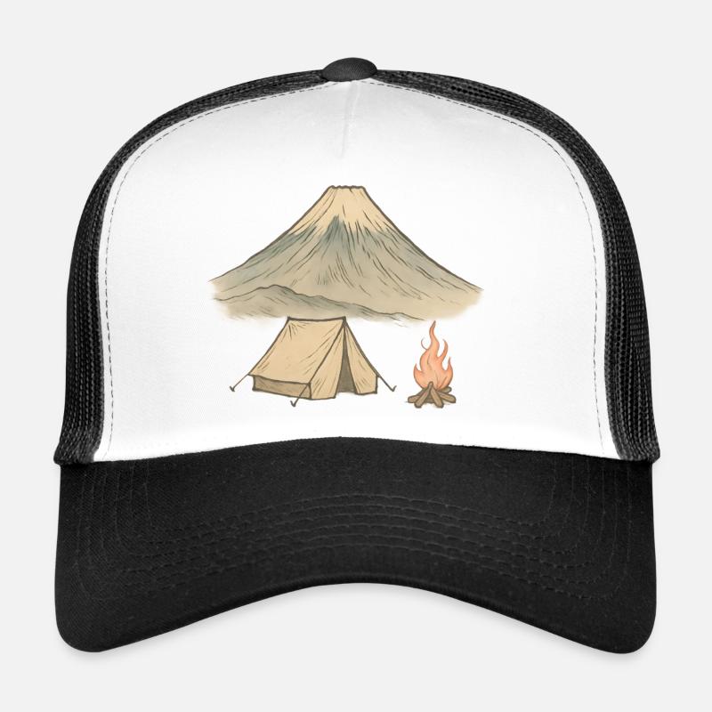 Watercolor Volcano Camping Trucker Cap
