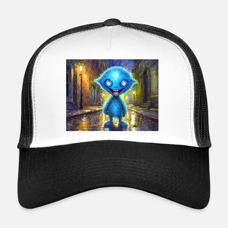 Blue funny and laughing monster - Trucker Cap - white/black