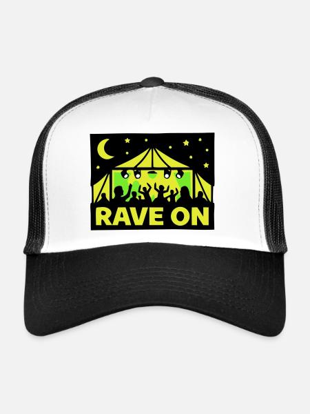 Rave On Festival Tent Techno Party Crew - Casquette trucker  - blanc/noir - Devant