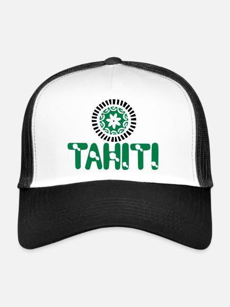 polynesian tattoo tahiti map tiare - Casquette trucker  - blanc/noir - Devant