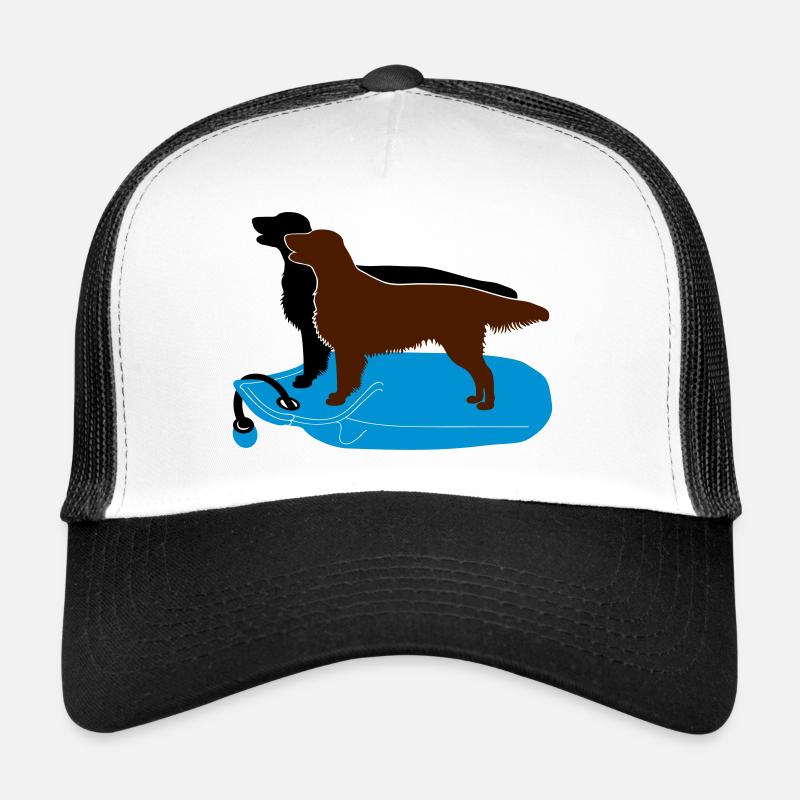 2 Flat Coated Retriever auf Dummy Trucker Cap