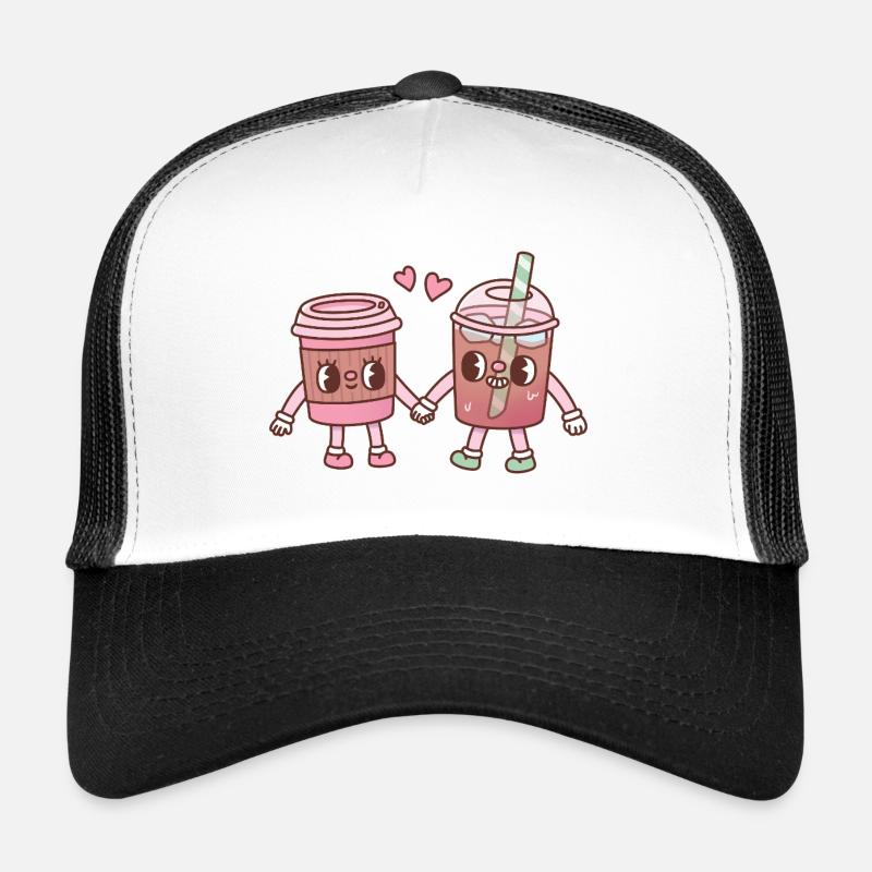 Mignon Couple De Café Chaud Et Glacé Amoureux Casquette trucker 
