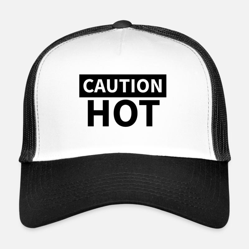 CAUTION HOT Black Trucker Cap