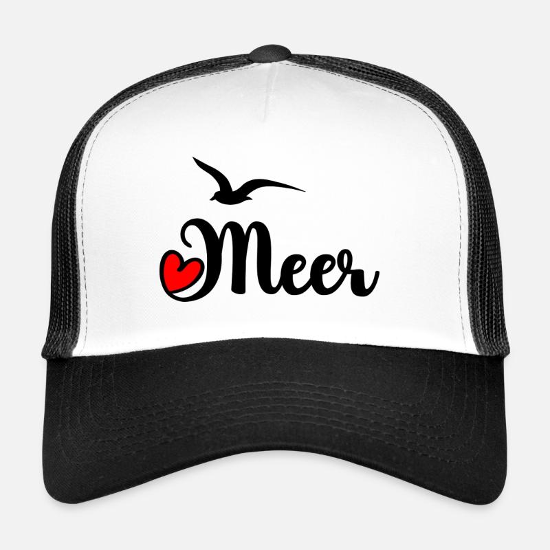 Meer mit Herz und Möwe - schwarz - Trucker Cap - Weiß/Schwarz