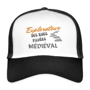 Explorateur des rues pavées médiéval - Casquette trucker  - blanc/noir - Devant