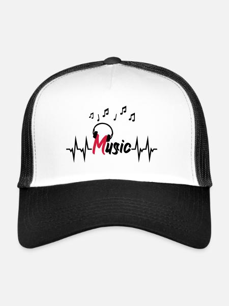 Battement de coeur et écouteurs - Casquette trucker  - blanc/noir - Devant