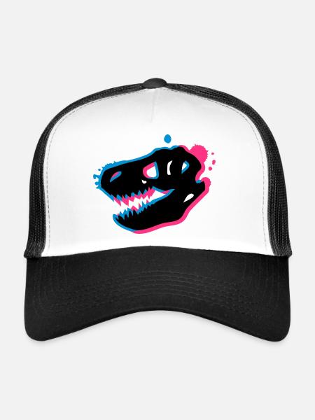 T Rex Skull 3-D - Trucker Cap - white/black - Front