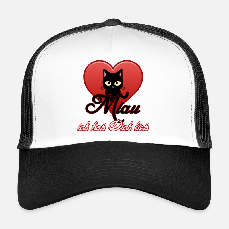 Miau Liebe Katzen, Tiere, Fun, Geschenk Sprüche - Trucker Cap - Weiß/Schwarz