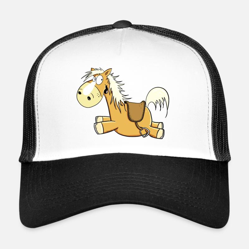 Happy Haflinger Fuchs Pferd I Reiter Geschenk - Trucker Cap - Weiß/Schwarz