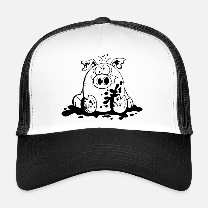 Pig in the mud - Pigs - Cartoon - Gift - Trucker Cap - white/black