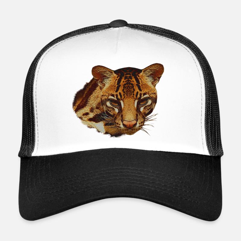 ozelot kopf, raubkatze, tieregesichter - Trucker Cap - Weiß/Schwarz
