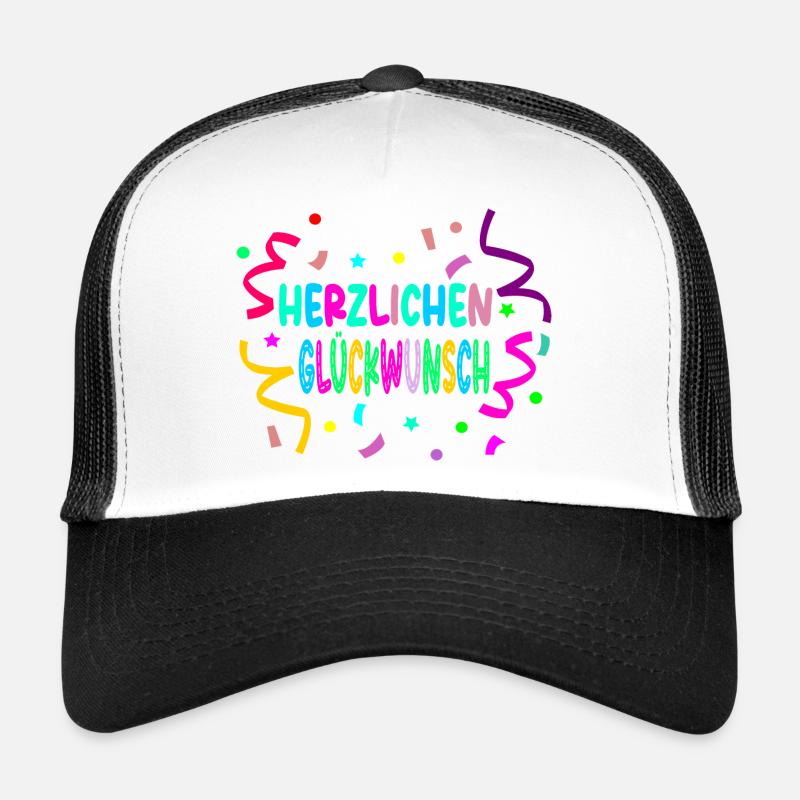 Herzlichen Glückwunsch - Konfetti - Trucker Cap - Weiß/Schwarz