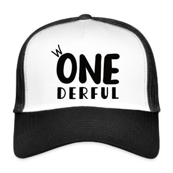 erster Geburtstag, wonderful, one, eins - Trucker Cap - Weiß/Schwarz - Vorne