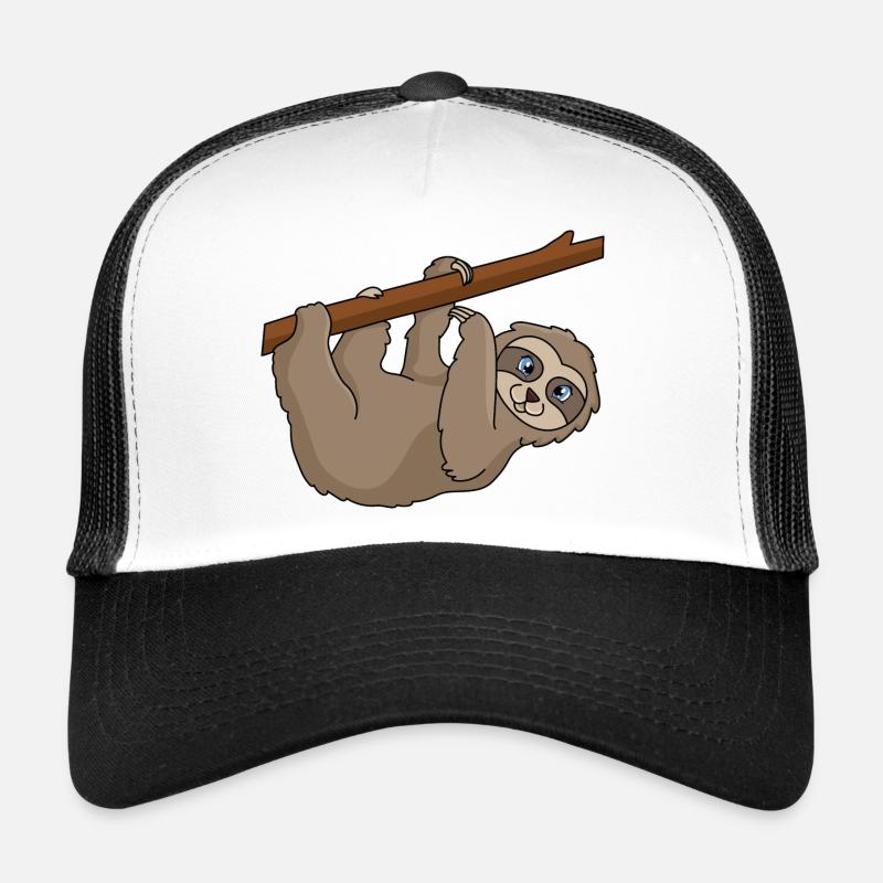 Faultier Cartoon - Trucker Cap - Weiß/Schwarz