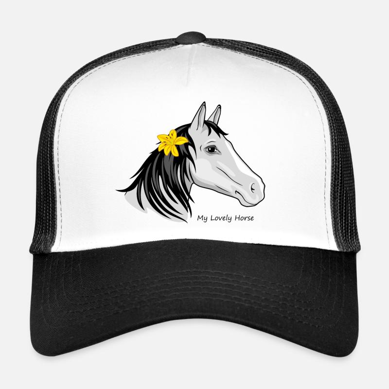 Portrait d’un cheval avec un lys dans sa crinière Casquette trucker 