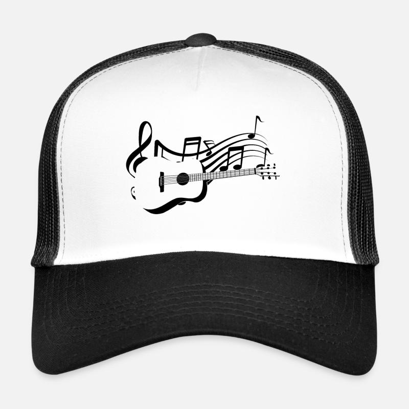Classical guitar on musical notes score Trucker Cap