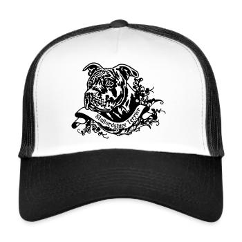 Staffordshire Terrier mit floralem Retro-Banner 4 - Trucker Cap - Weiß/Schwarz - Vorne