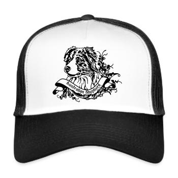 Australian Shepherd an Retro Banner - Trucker Cap - Weiß/Schwarz - Vorne