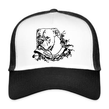 Bulldogge an Retro Banner - Trucker Cap - Weiß/Schwarz - Vorne