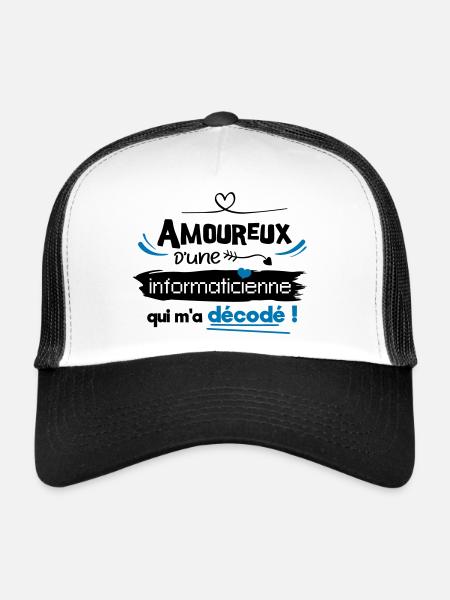 Amoureux d'une informaticienne ! humour geek - Casquette trucker  - blanc/noir - Devant