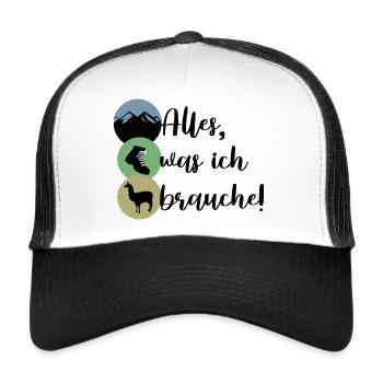 Berge Wanderschuhe Alpaka Lama - Trucker Cap - Weiß/Schwarz - Vorne