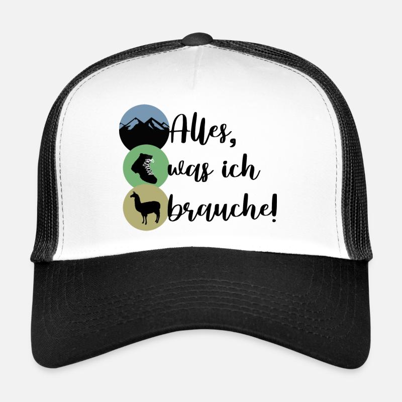 Berge Wanderschuhe Alpaka Lama - Trucker Cap - Weiß/Schwarz