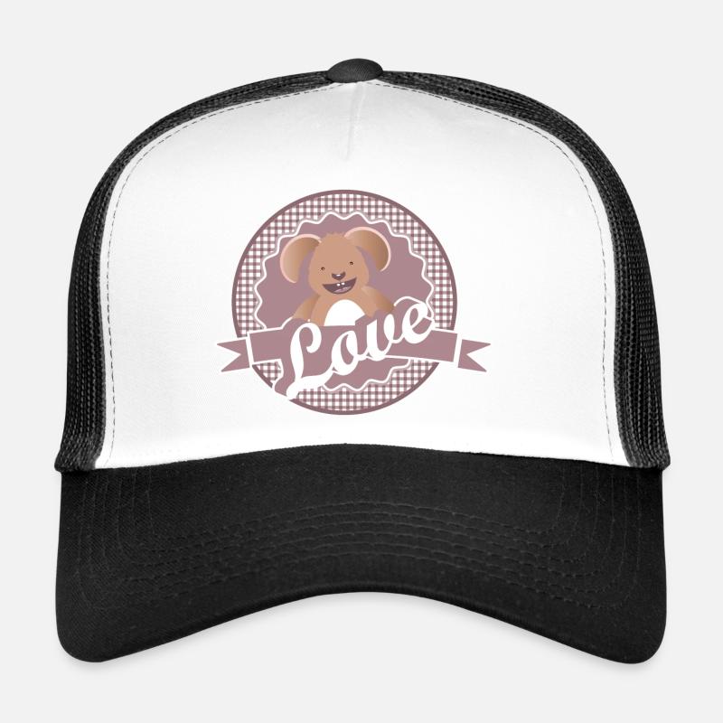 Label in dusky pink with cute rabbit and love Trucker Cap