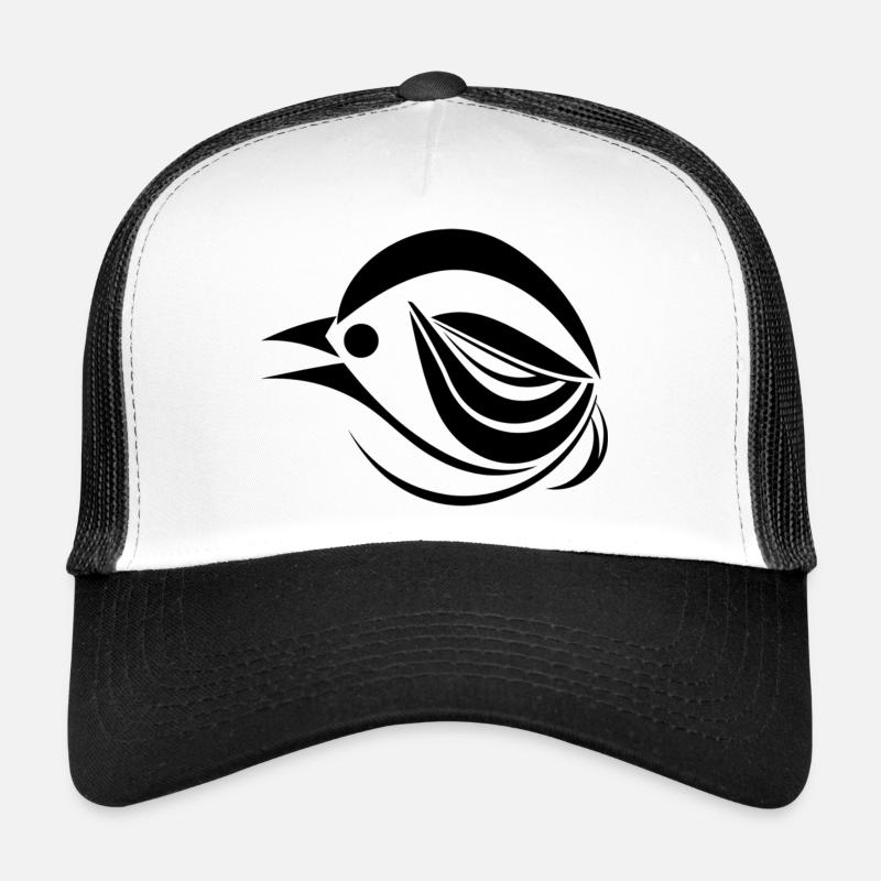 Black Stylized Bird Print - Minimalistic - Trucker Cap - white/black
