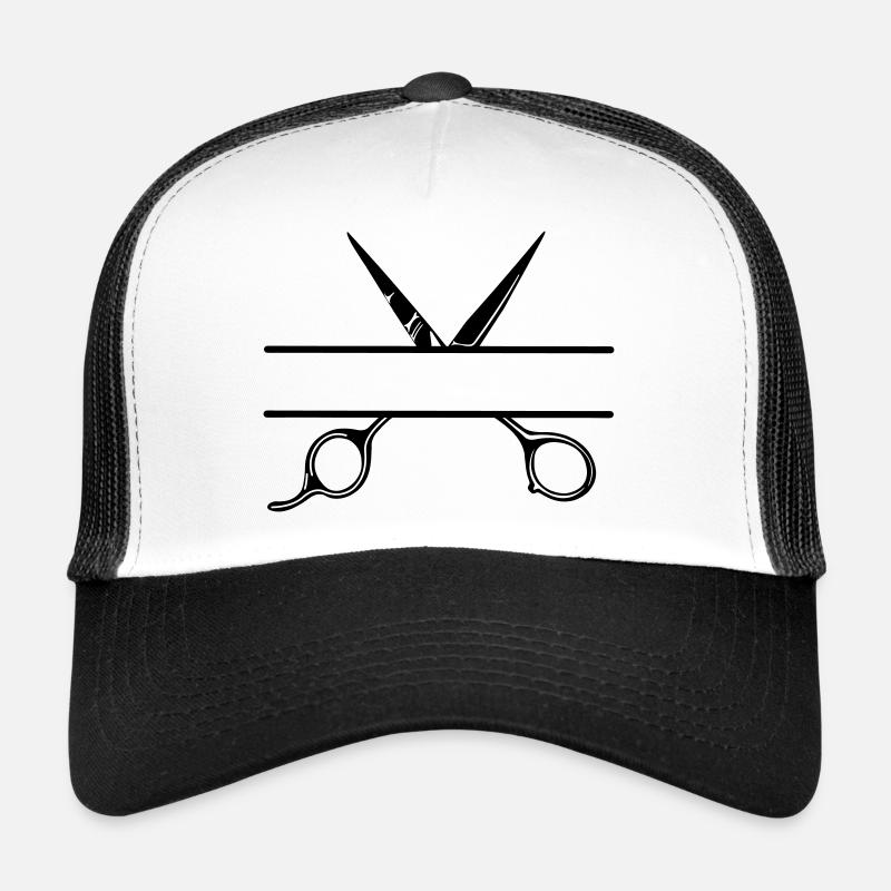 Texte bannière logo coiffeur ouvrir ciseaux Casquette trucker 
