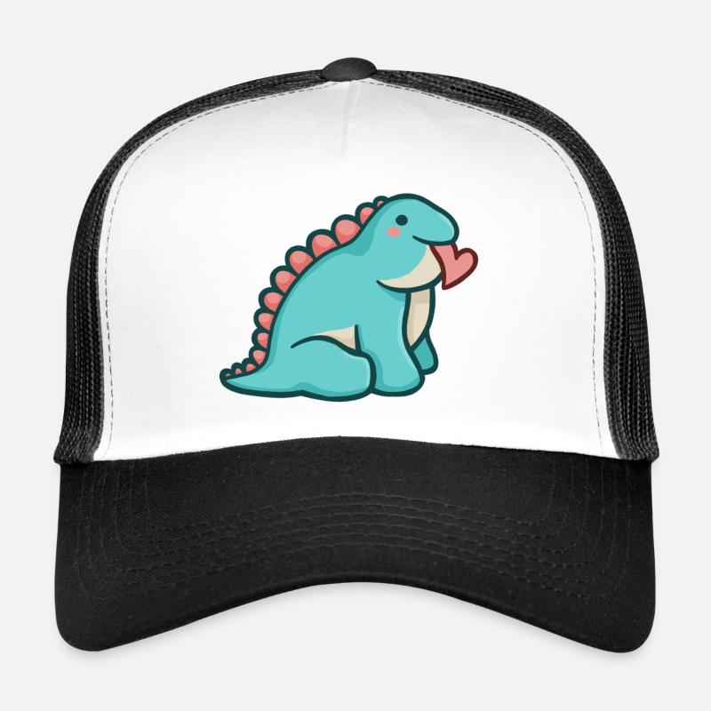 hugadino Chuck mit Herz, Dino, süßer Dinosaurier - Trucker Cap - Weiß/Schwarz