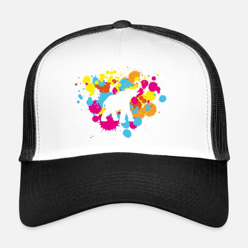 Yoga Splash Elephant Blobs Holi India Méditation Casquette trucker 