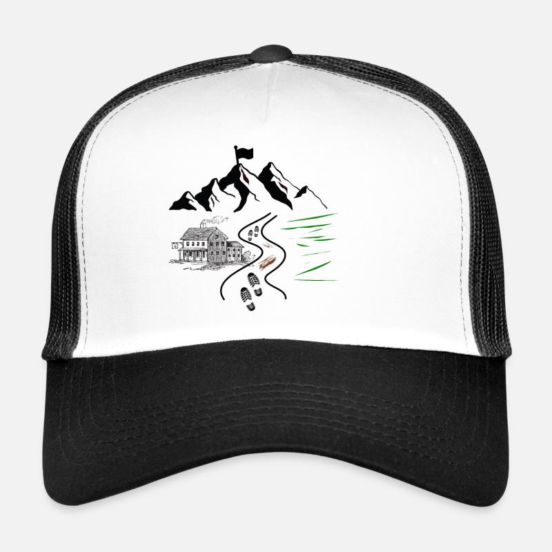 Wandern - Bergdesign mit Wanderweg - Trucker Cap - Weiß/Schwarz