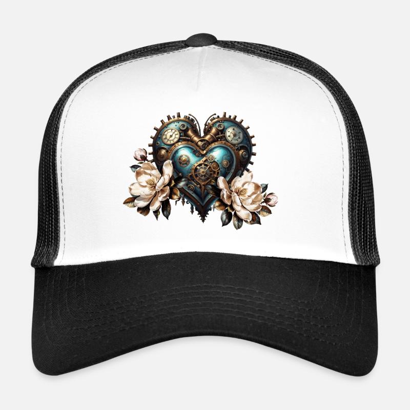 Wunderbares Steampunk-Herz - Trucker Cap - Weiß/Schwarz