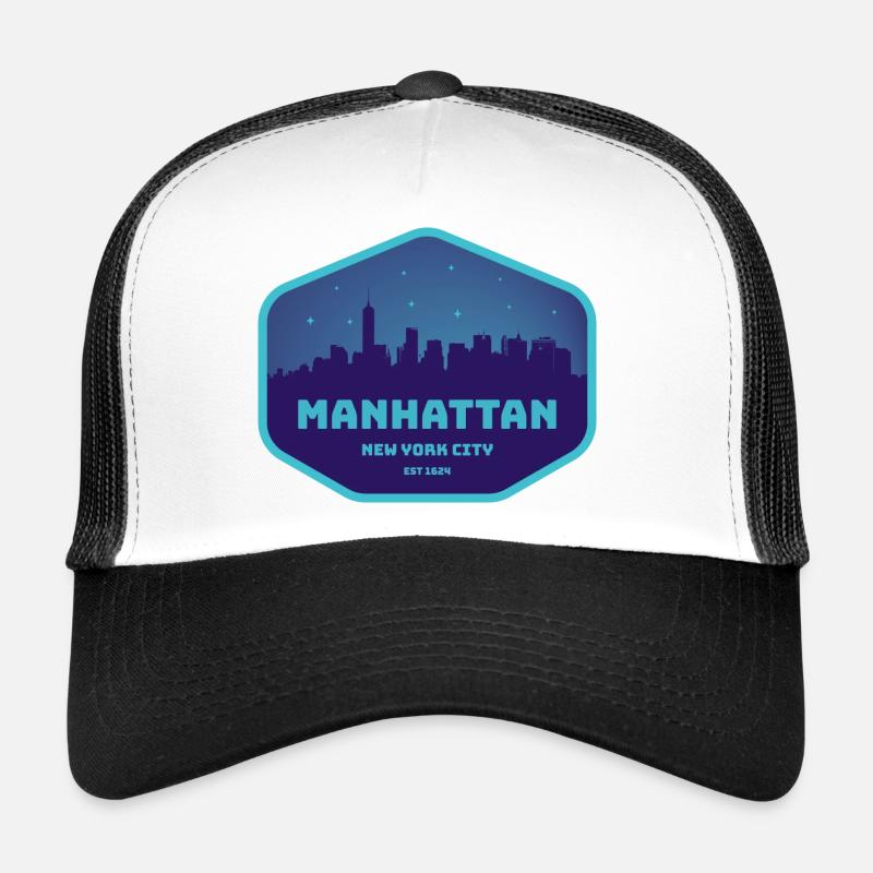 Manhattan Skyline Badge Blau Turquoise Trucker Cap