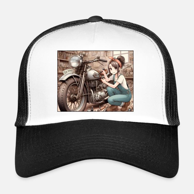 Manga Mechanik Mädchen - Trucker Cap - Weiß/Schwarz