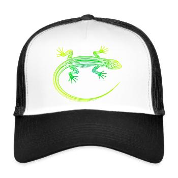 Eidechse Aborigine-Motive, Stammesverlauf grün gelb - Trucker Cap - Weiß/Schwarz - Vorne