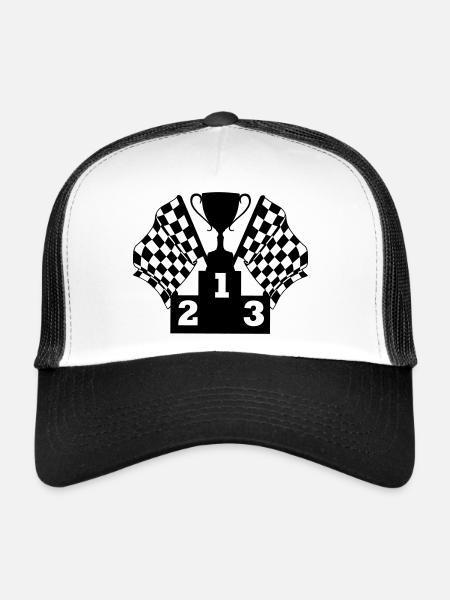 Podium du drapeau de la Coupe de course automobile - Casquette trucker  - blanc/noir - Devant