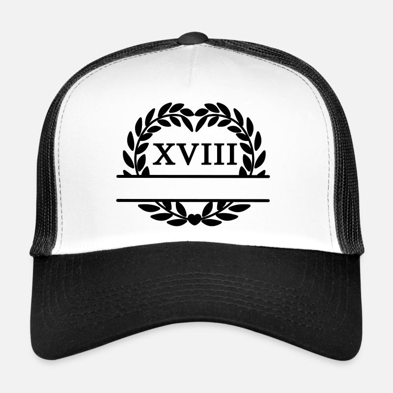 Dix-huit ans, couronne de laurier en chiffres latins Casquette trucker 