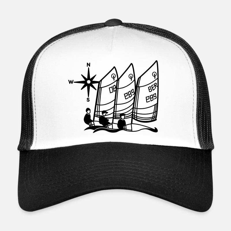 Optimist Opti Segelboot Regatta Segelshirt Kinder - Trucker Cap - Weiß/Schwarz