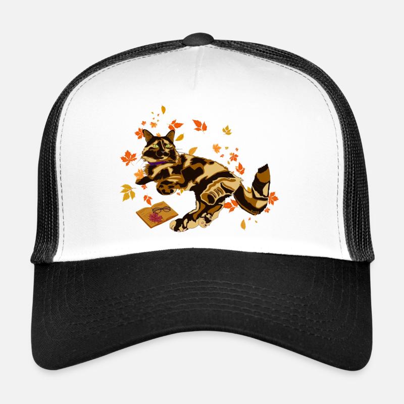 Penny, die Schildpatt-Katze mit Blättern Trucker Cap