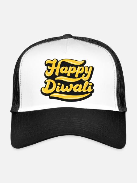 Joyeux Diwali | Diwali | Réf. 02 - Casquette trucker  - blanc/noir - Devant