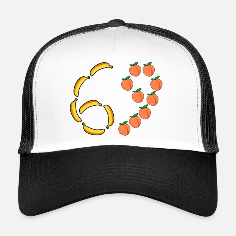 Fruit Motif Bananas and Peaches - Trucker Cap - white/black