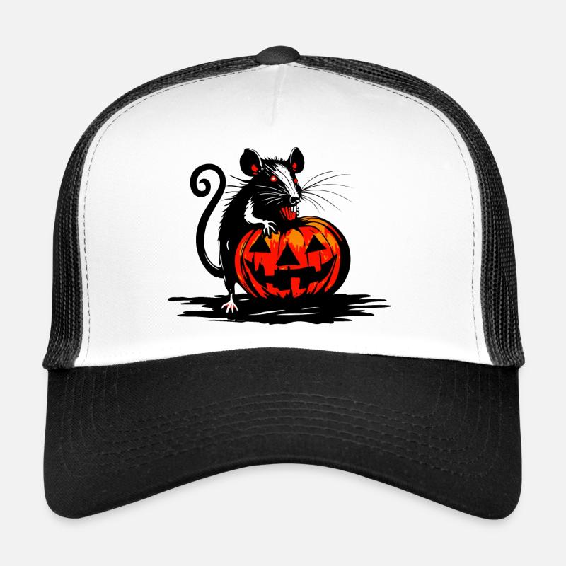 Rat nibbles on Halloween pumpkin Trucker Cap